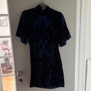 Anthropologie Navy and Black Velvet Mini Dress